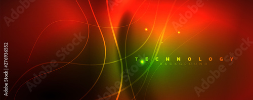 Shiny neon lines template - northern lights glowing blur lines. Futuristic style glow neon 80s disco club or night party techno template