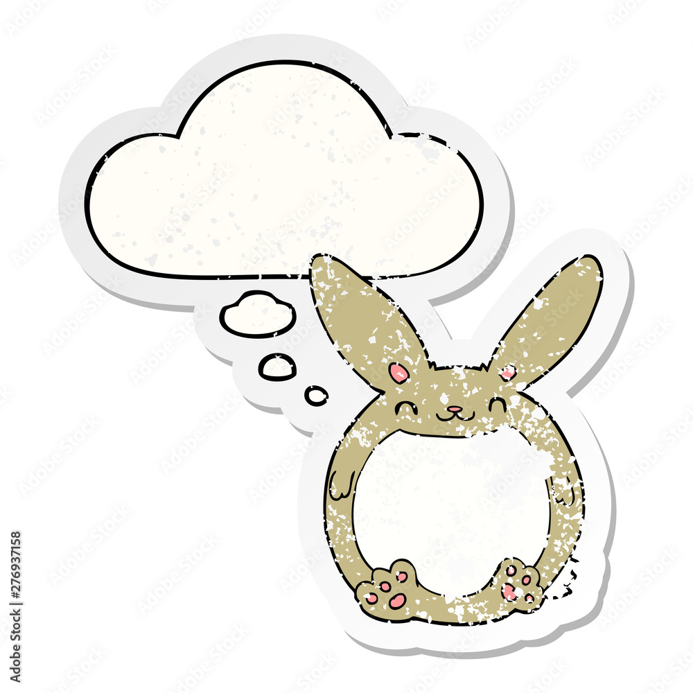 cartoon rabbit and thought bubble as a distressed worn sticker cartoon rabbit and thought bubble as a distressed worn sticker