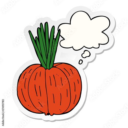 cartoon vegetable and thought bubble as a printed sticker