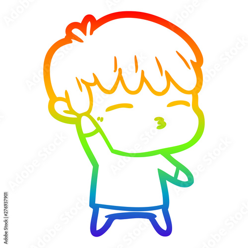 rainbow gradient line drawing cartoon curious boy