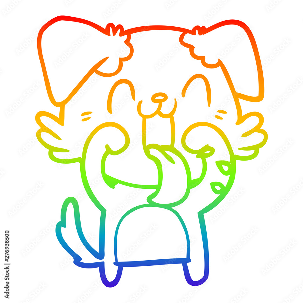 Fototapeta premium rainbow gradient line drawing cartoon panting dog
