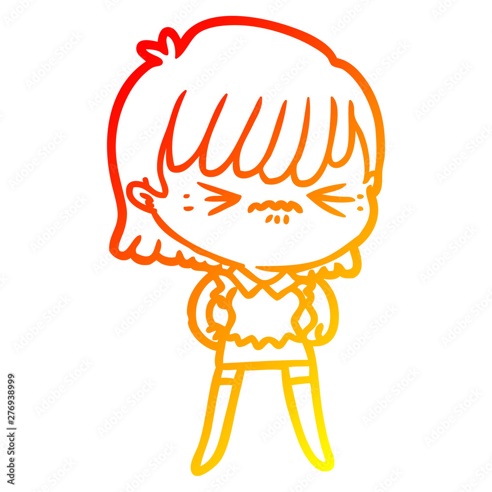warm gradient line drawing annoyed cartoon girl warm gradient line drawing annoyed cartoon girl