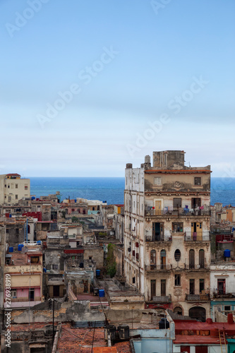Aerial view of the residential neighborhood in the Old Havana City, Capital of Cuba, during a bright and sunny day.