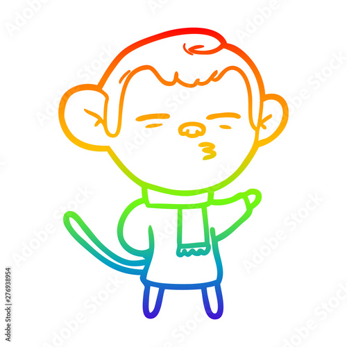rainbow gradient line drawing cartoon suspicious monkey