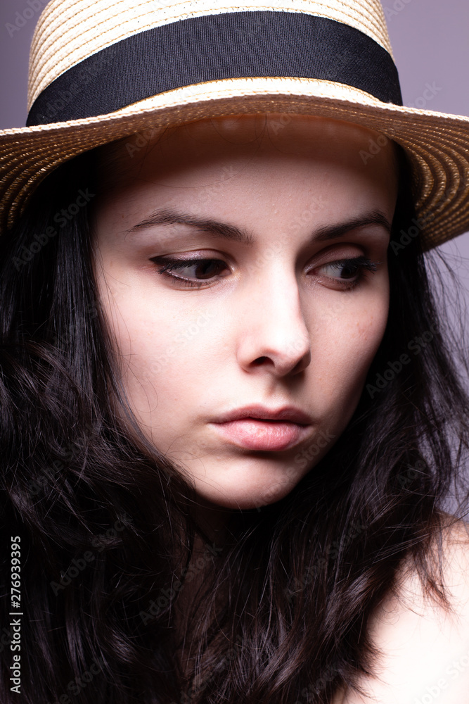 beautiful girl in the hat portrait studio beautiful girl in the hat portrait studio