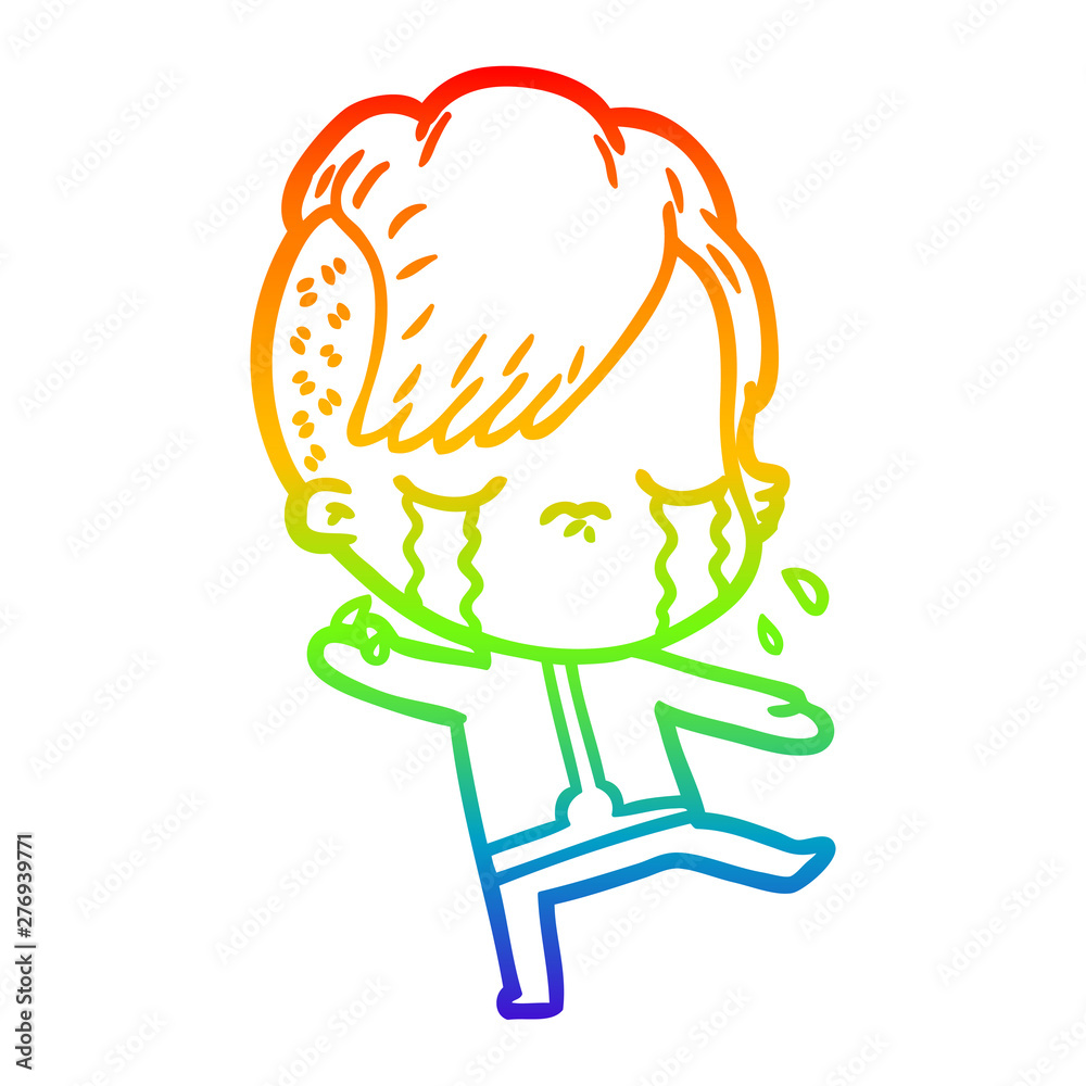 rainbow gradient line drawing cartoon crying girl wearing space clothes rainbow gradient line drawing cartoon crying girl wearing space clothes