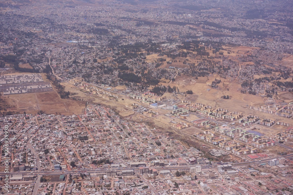 Areal view of Addis Ababa from the airplane