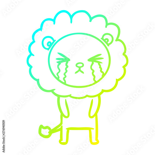 cold gradient line drawing cartoon crying lion