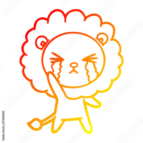 warm gradient line drawing cartoon crying lion