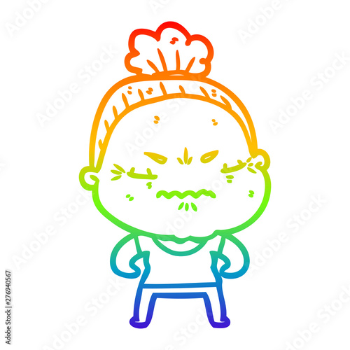rainbow gradient line drawing cartoon annoyed old lady
