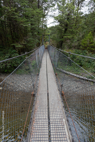 Fototapeta Naklejka Na Ścianę i Meble -  Suspended Bridge, Kepler Track, New Zealand