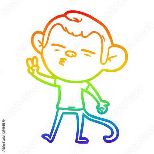 rainbow gradient line drawing cartoon suspicious monkey