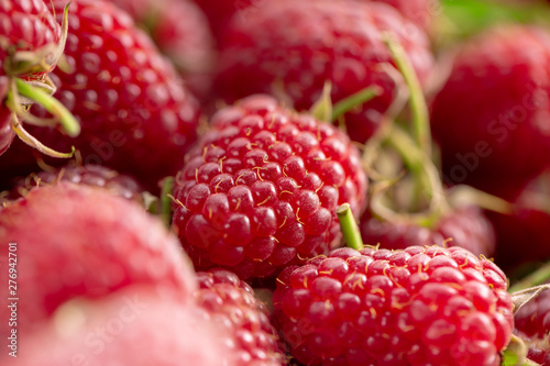 close up of tasty raspberries