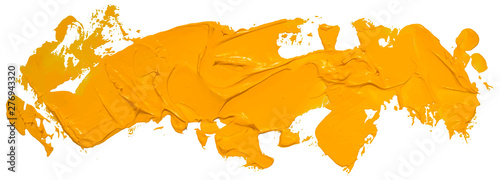 Long hand drawn isolated oil paintbrush stripe with dirty yellow color, eps 10 vector illustration