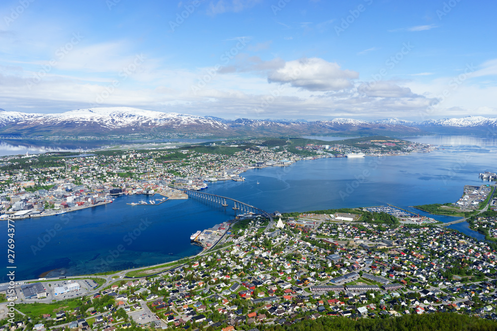 Panorama of the city of Tromso from height, Norway