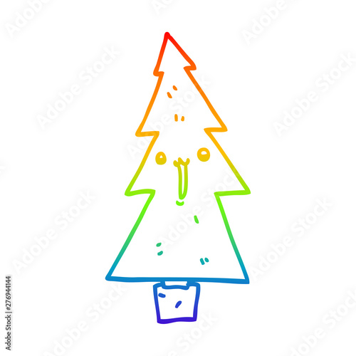 rainbow gradient line drawing cartoon christmas tree