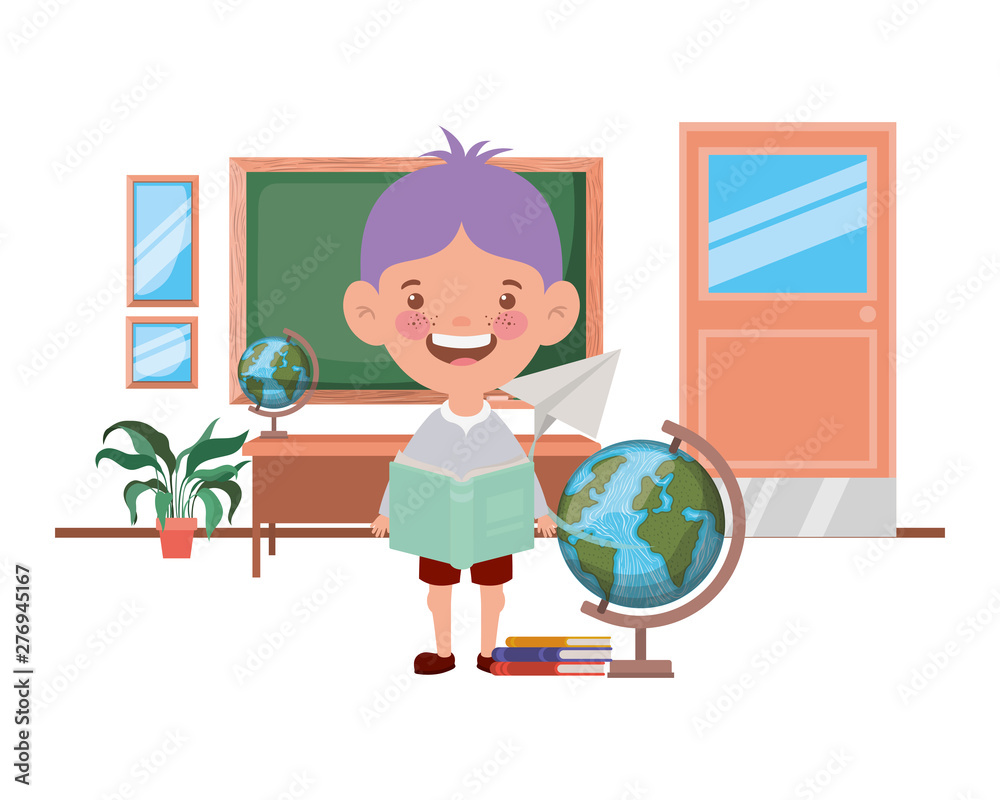 student boy with school supplies in the classroom student boy with school supplies in the classroom
