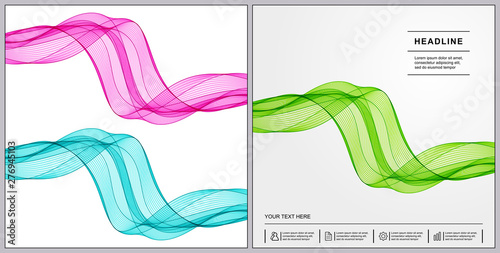 Universal Covers Design with Set Green, Blue, Pink of Wave Lines for Book, Booklet, Brochure, Textbook.