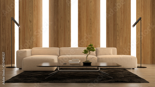 Interior of modern living room with sofa 3D rendering