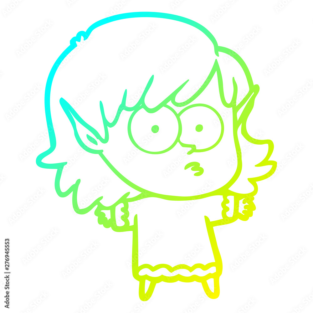 cold gradient line drawing cartoon elf girl staring