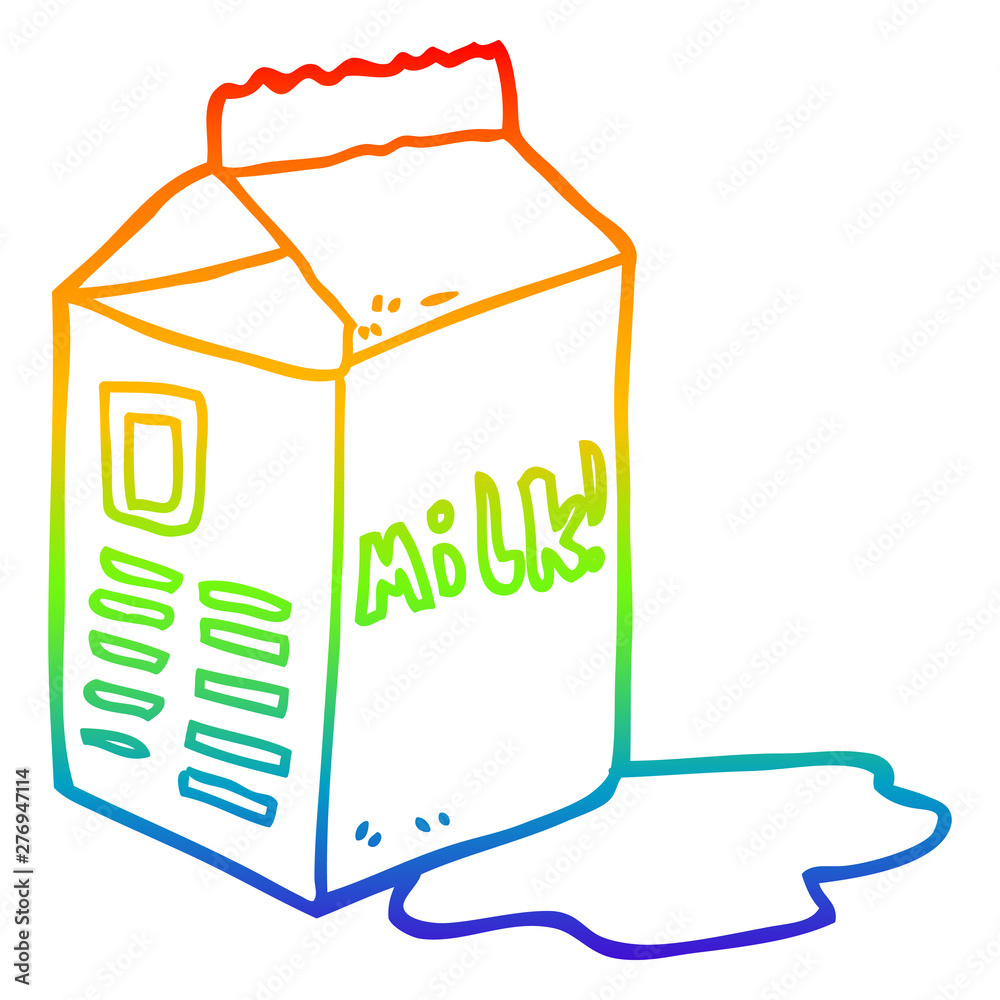 rainbow gradient line drawing cartoon milk carton