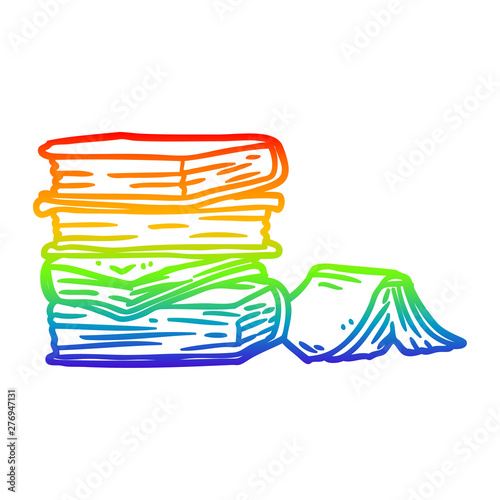 rainbow gradient line drawing pile of books