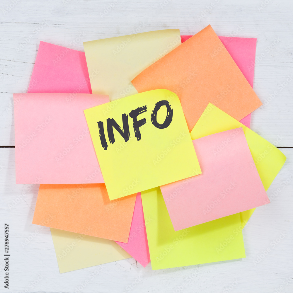 Info information message news announcement announce business concept desk note paper