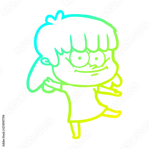 cold gradient line drawing cartoon smiling woman