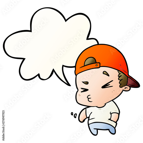cartoon cool kid and speech bubble in smooth gradient style
