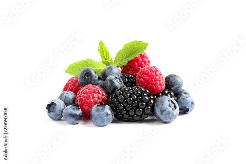 Group of fresh berries isolated on white background, close up