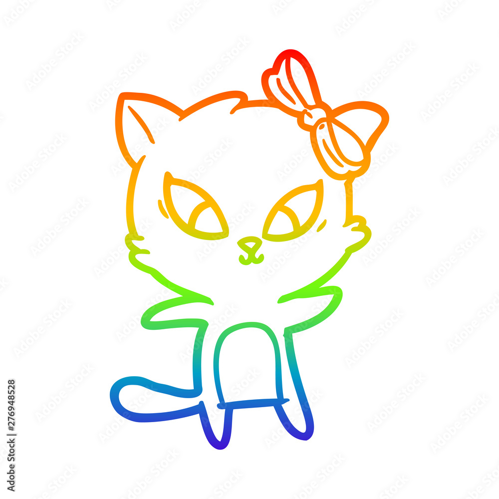 rainbow gradient line drawing cartoon cat