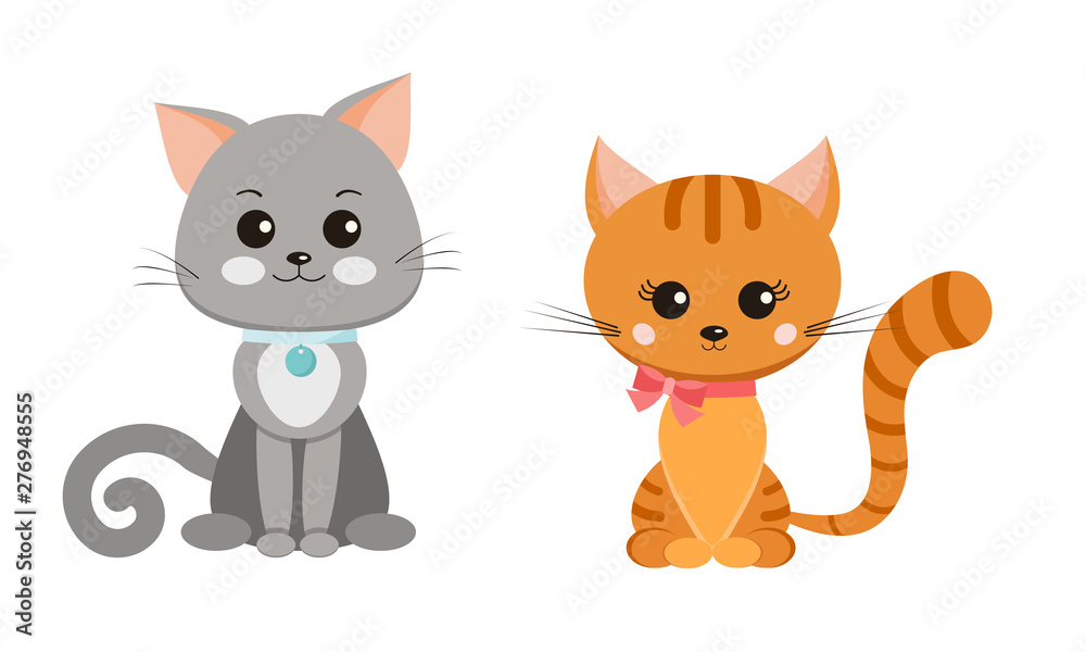 Vector cat set isolated on white background in cartoon flat style.