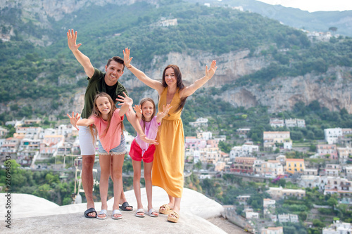 Family on vacation on Amalfi coast in Italy