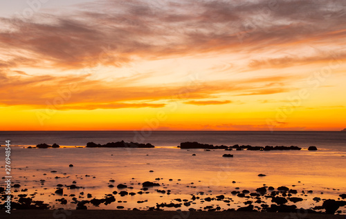 Panorama of beautiful sunset over beach