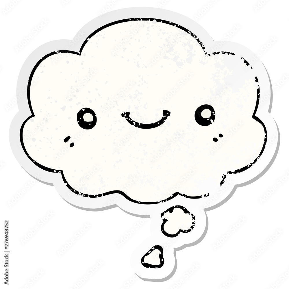 cartoon cute happy face and thought bubble as a distressed worn sticker cartoon cute happy face and thought bubble as a distressed worn sticker