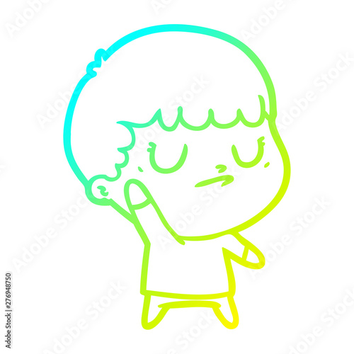 cold gradient line drawing cartoon grumpy boy