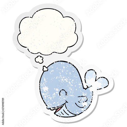 cartoon whale and thought bubble as a distressed worn sticker