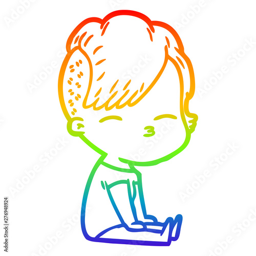 rainbow gradient line drawing cartoon squinting girl