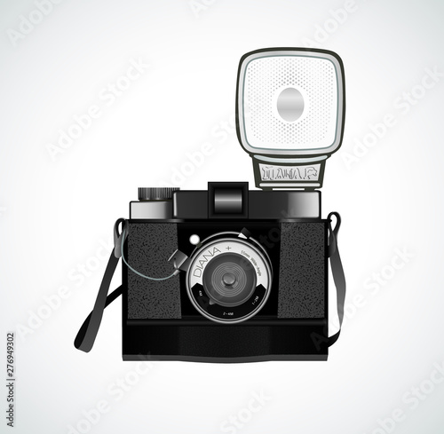 Realistic photo camera. Professional photo studio concept