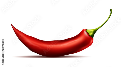 Red hot natural chili pepper pod realistic image with shadow for culinary products and recipes vector illustration