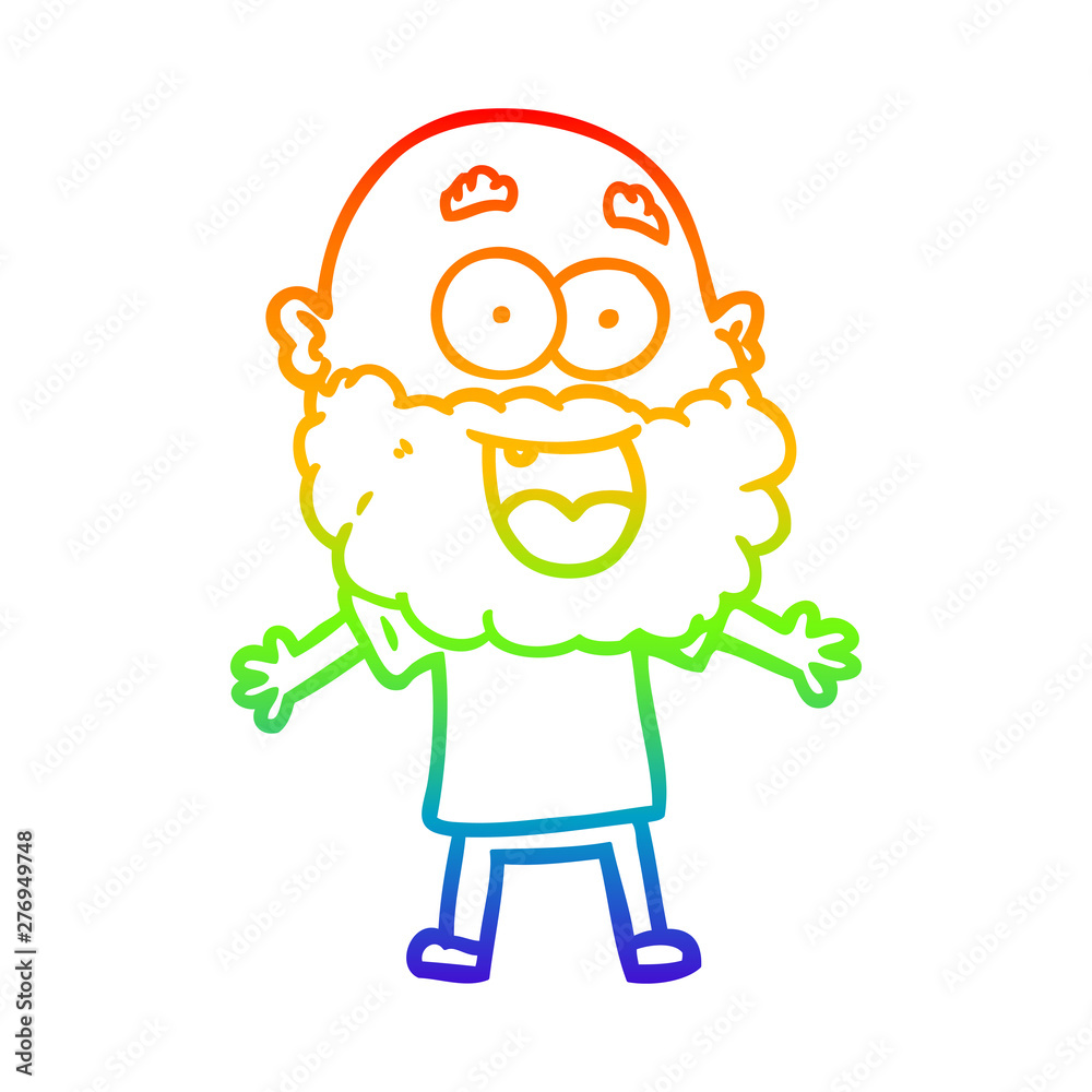 rainbow gradient line drawing cartoon crazy happy man with beard