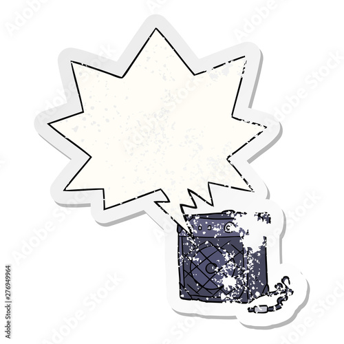 cartoon electric guitar amp and speech bubble distressed sticker