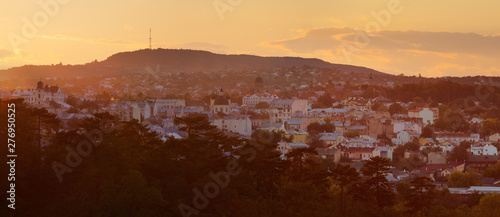 Fényképezés Panoramic view of evening Chernivtss city