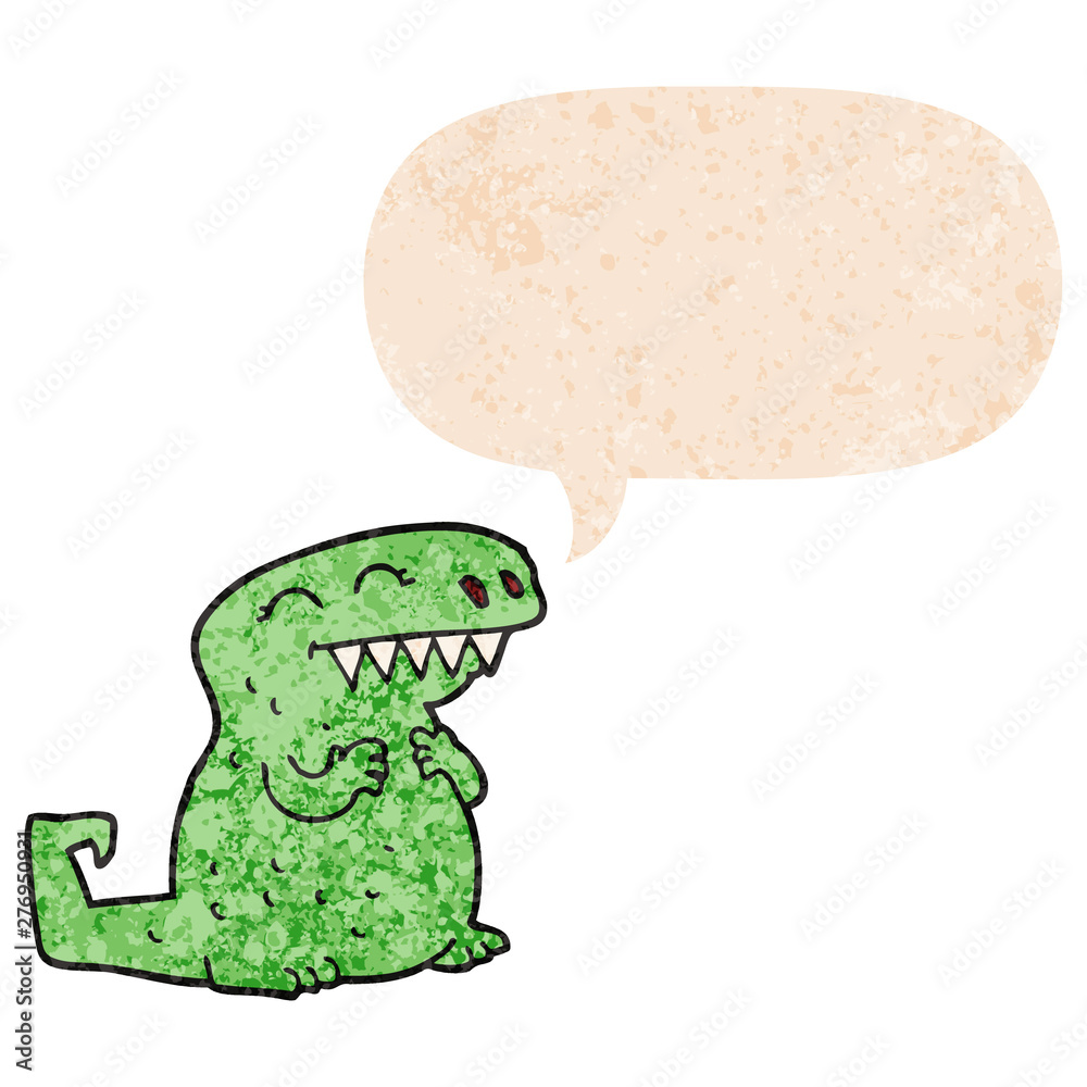 cartoon dinosaur and speech bubble in retro textured style cartoon dinosaur and speech bubble in retro textured style