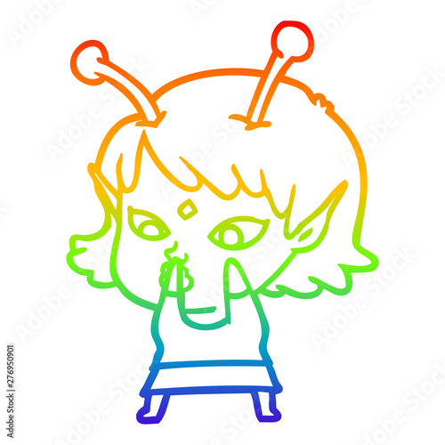 rainbow gradient line drawing pretty cartoon alien girl