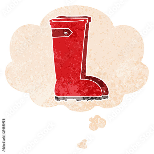 cartoon wellington boots and thought bubble in retro textured style
