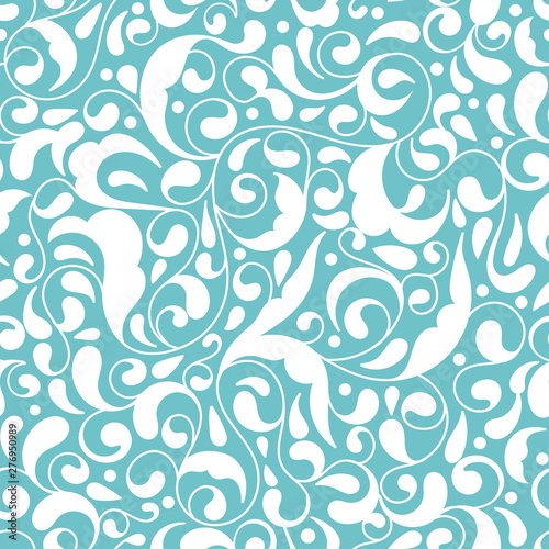 Turquoise vector leaf seamless pattern. Vintage ornament. Paisley elements. Great for fabric, invitation, background, wallpaper, decoration or any desired idea.