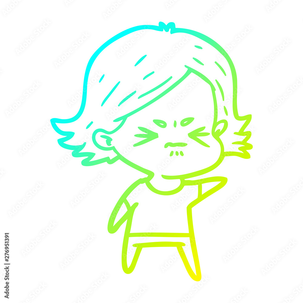 cold gradient line drawing cartoon angry girl