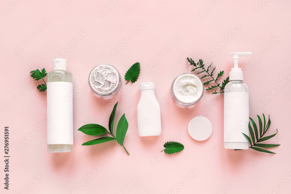 Natural cosmetics and leaves Natural cosmetics and leaves