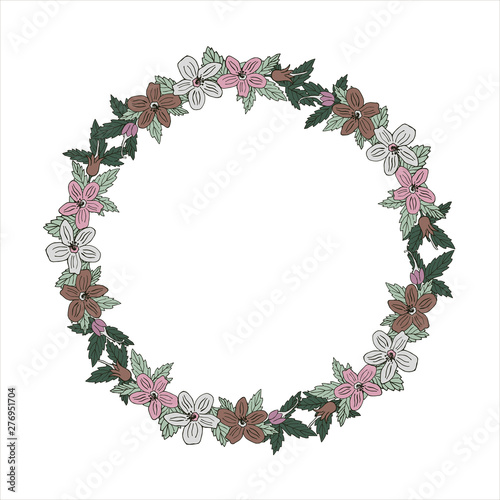 Romantic wreath with flowers and leaves. Romantic vector elements for card. Save the date and invitation.